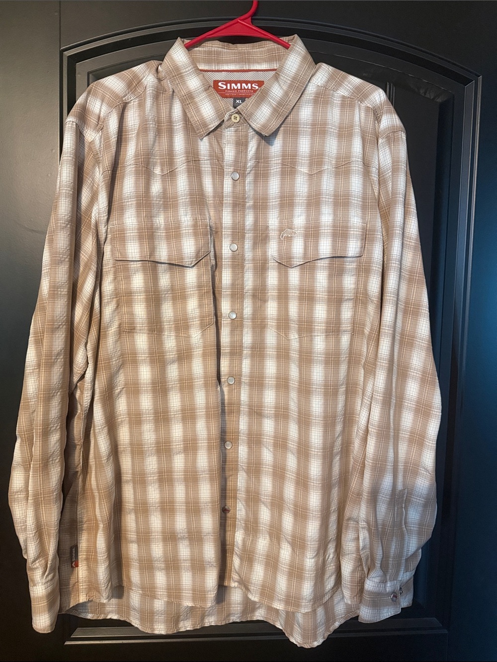 Simms Men’s Brown and White Plaid Button-Down Shirt